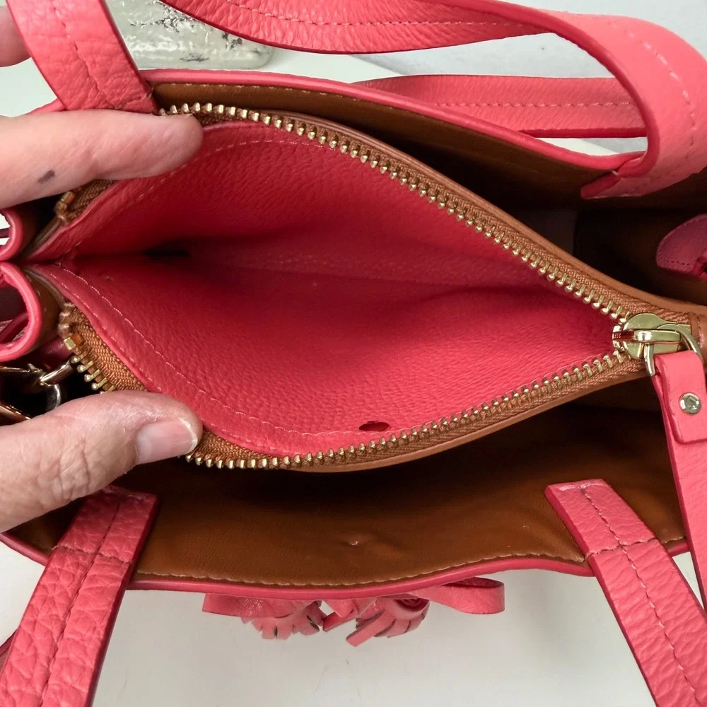 Kate Spade Hayes Street Satchel Pink Leather Bow Tassel Crossbody Preppy Small